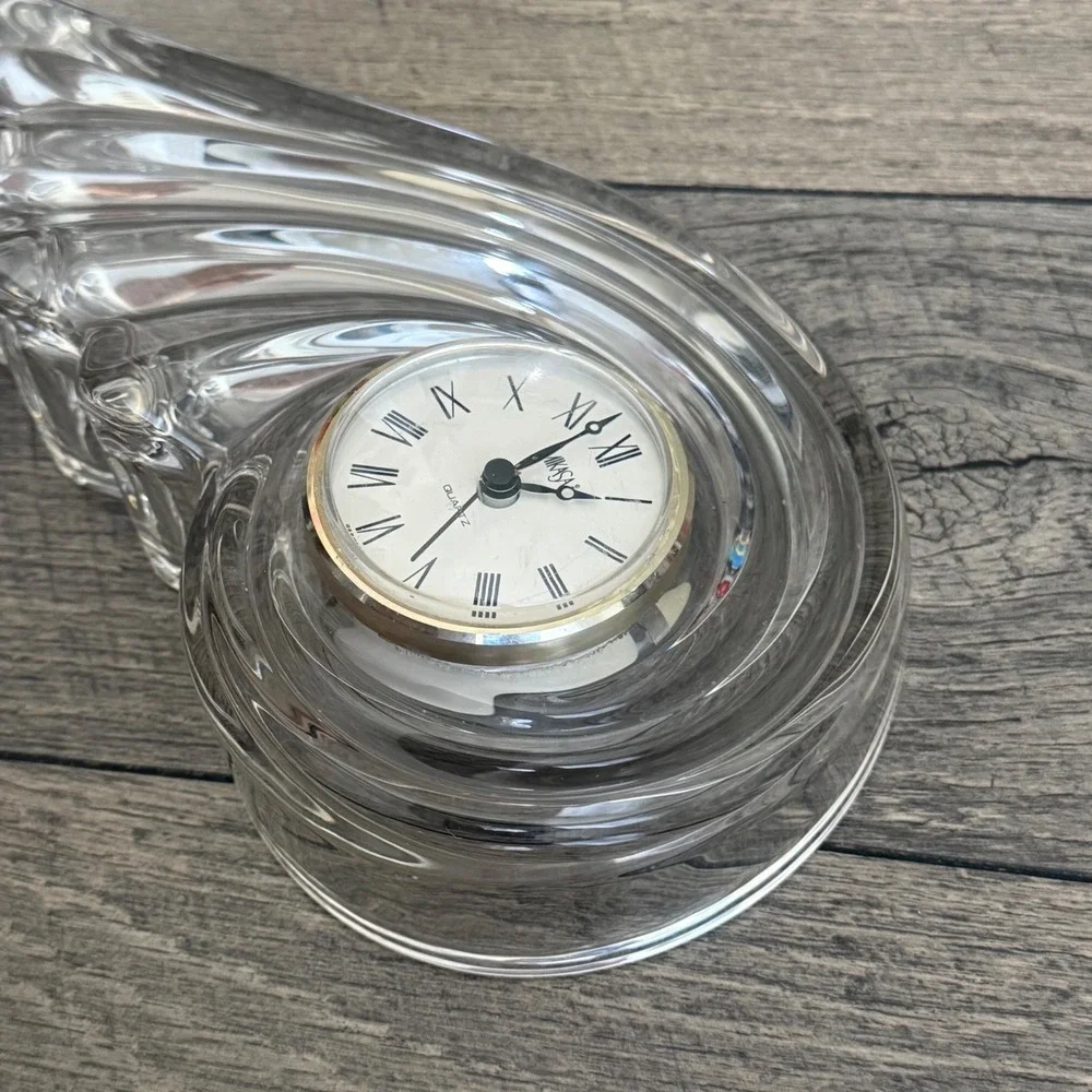 VTG Mikasa Crystal Wave Desk Clock Hermle Quartz Germany Roman Numeral Gold Tone